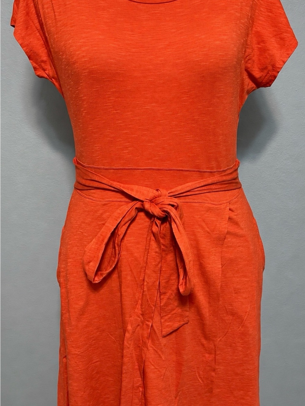 Toad&Co Orange Coral Tie Waist Dress Short Sleeve Travel Casual Knit Medium